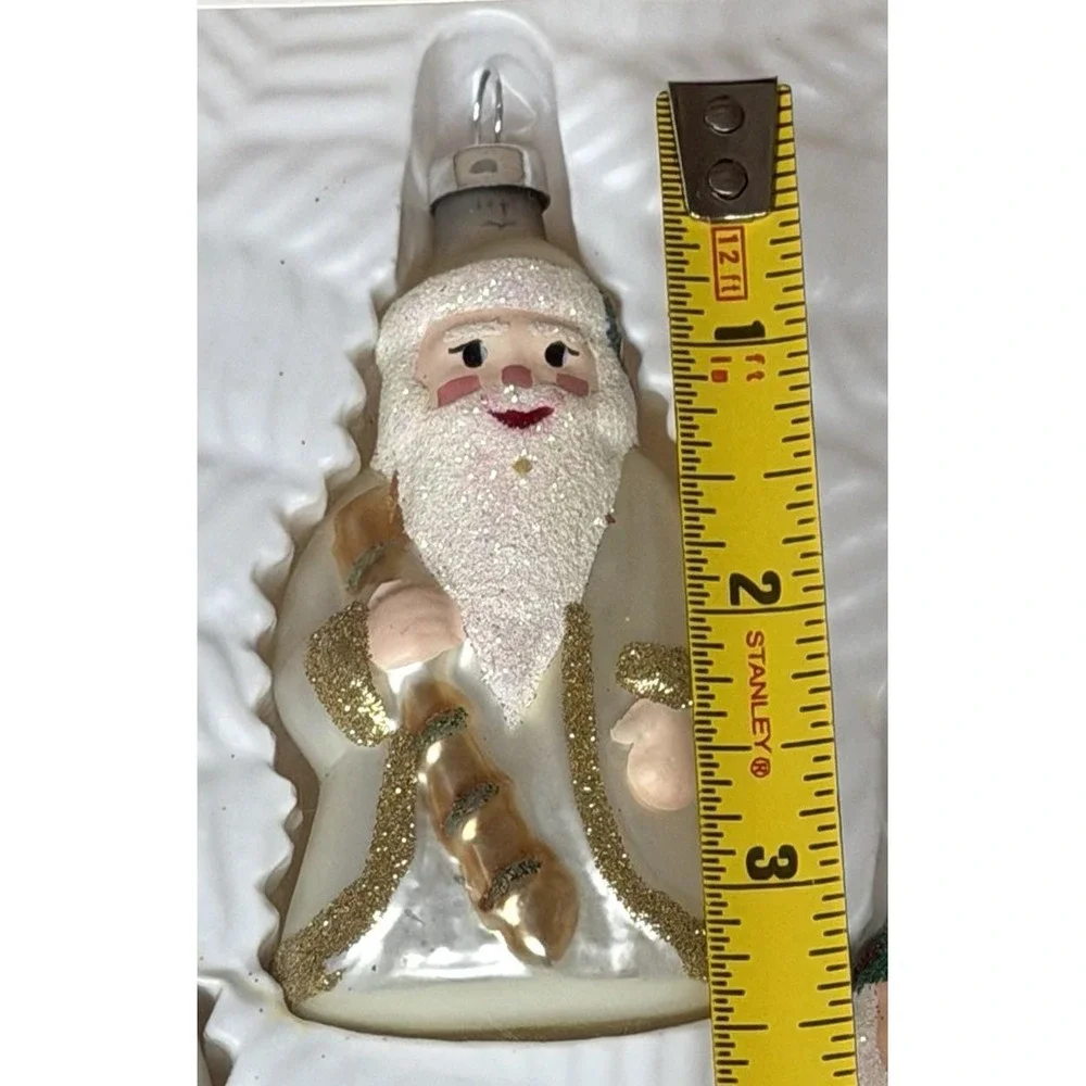 6 Glass Christmas Ornaments Hand Crafted Blown Boxed Vintage 2001 Santa Wise Men